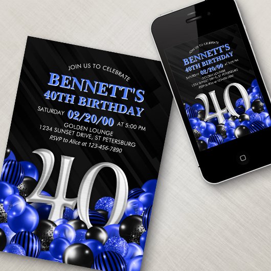 Invitation Blue Mens 40e anniversaire