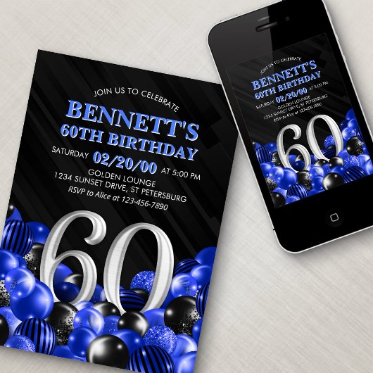 Invitation Blue Mens 60e anniversaire