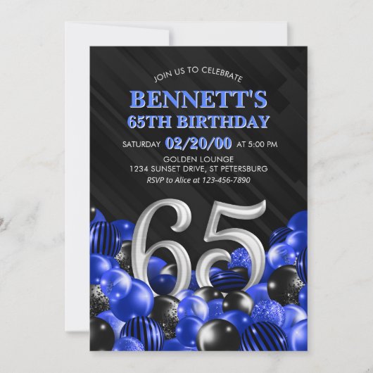 Invitation Blue Mens 65e anniversaire (Devant)