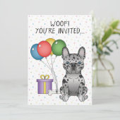 Invitation Blue Merle French Bulldog Caricature Chien Anniver (Debout devant)