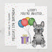 Invitation Blue Merle French Bulldog Caricature Chien Anniver (Devant / Derrière)