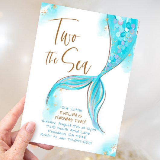 Invitation Blue Mermaid Party Two The Sea 2e anniversaire
