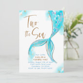 Invitation Blue Mermaid Party Two The Sea 2e anniversaire (Debout devant)