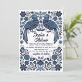 Invitation Blue Mexican Birds Otomi Floral Fiesta Wedding (Debout devant)