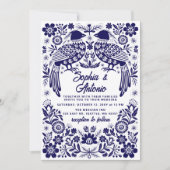 Invitation Blue Mexican Birds Otomi Floral Fiesta Wedding (Devant)