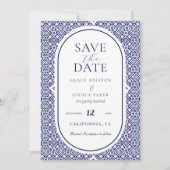 Invitation Blue Mexican Talavera Mariage espagnol Save the Da (Devant)