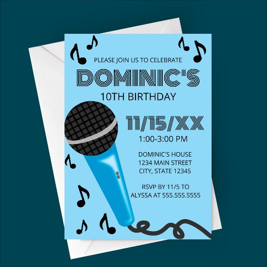 Invitation Blue Microphone Kids Birthday