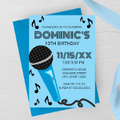 Invitation Blue Microphone Kids Birthday