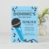 Invitation Blue Microphone Kids Birthday (Debout devant)