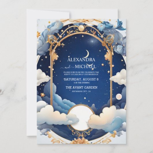 Invitation Blue Mid Summer Night Dream Mariage céleste (Devant)