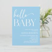Invitation Blue Minimal Hello Baby Baby shower (Debout devant)
