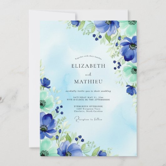 Invitation Blue Mint Watercolor Spring Wedding (Devant)