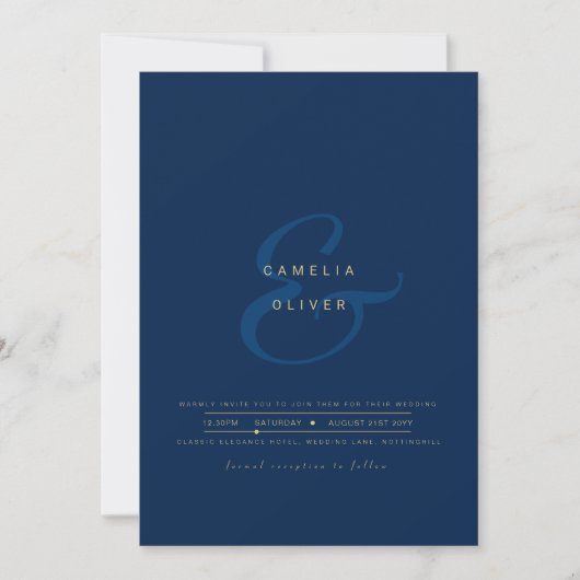 Invitation Blue Modern Ampersand Wedding Inviter QR Code RSVP (Devant)