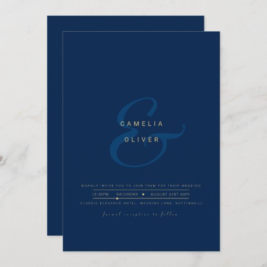 Invitation Blue Modern Ampersand Wedding Inviter QR Code RSVP (Devant / Derrière)