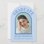 Invitation Blue Modern Arch Grad Photo Announcement  (Devant)
