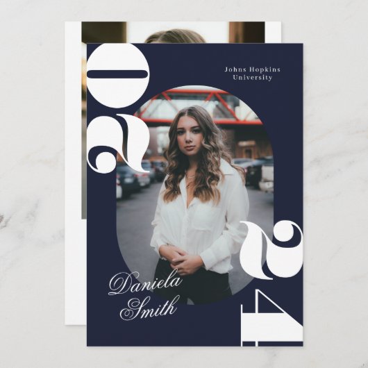 Invitation Blue Modern Bold Classe de 2024 Graduation (Devant / Derrière)