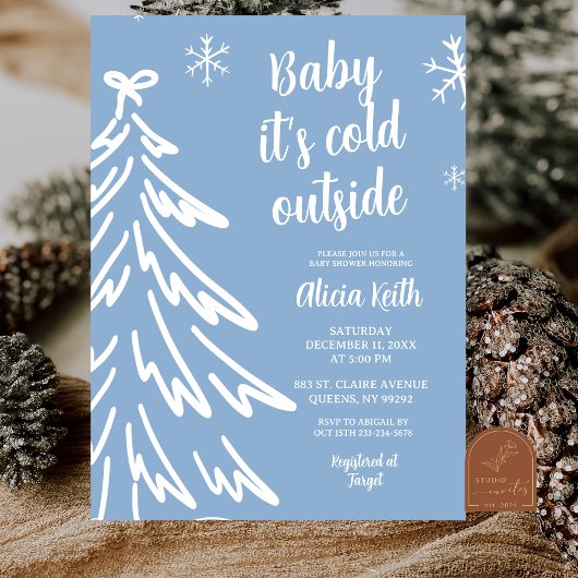 Invitation Blue Modern Minimalist Winter Baby Shower