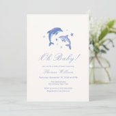 Invitation Blue Modern Under the Sea Dolphin Baby shower (Debout devant)