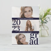 Invitation Blue Modern Unique Trois panneaux photos Graduatio (Debout devant)