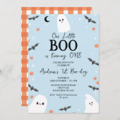 Invitation Blue moderne Halloween Little Boo 1er anniversaire (Devant / Derrière)