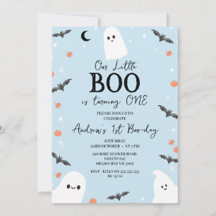 Invitation Blue moderne Halloween Little Boo 1er anniversaire