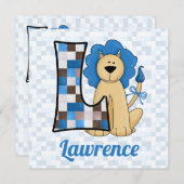 Invitation Blue Monogram L Fête d'anniversaire de l'enfant (Devant / Derrière)