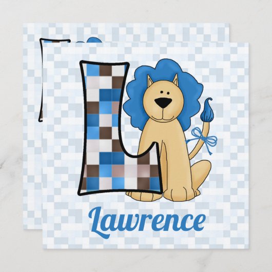 Invitation Blue Monogram L Fête d'anniversaire de l'enfant (Devant / Derrière)