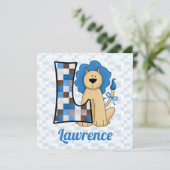 Invitation Blue Monogram L Fête d'anniversaire de l'enfant (Debout devant)