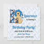 Invitation Blue Monogram L Fête d'anniversaire de l'enfant (Dos)