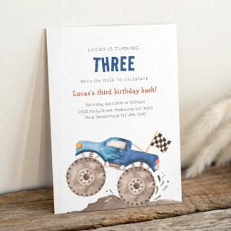 Invitation Blue Monster Truck Any Age Birthday
