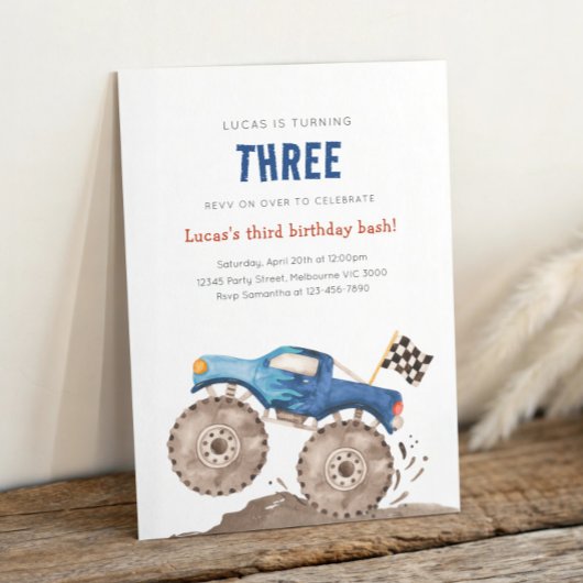 Invitation Blue Monster Truck Any Age Birthday