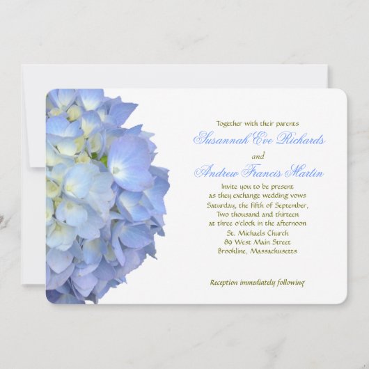 Invitation Blue Moon Hydrangea Mariage horizontal (Devant)