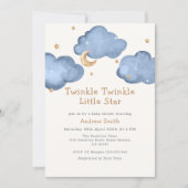 Invitation Blue Moon Stars Twinkle Twinkle Baby shower (Devant)