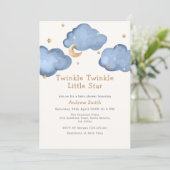 Invitation Blue Moon Stars Twinkle Twinkle Baby shower (Debout devant)