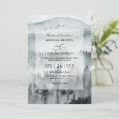 Invitation Blue Mountain Minimalist Budget QR Code Wedding (Debout devant)