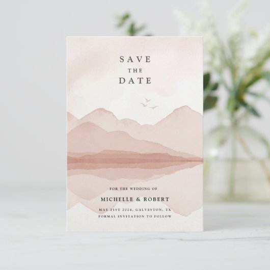 Invitation Blue Mountain Range Enregistrer La Date Photo (Debout devant)