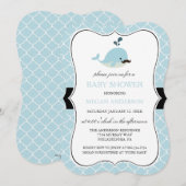 Invitation Blue Mustache Whale Cute Boy Baby shower (Devant / Derrière)