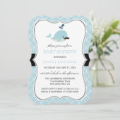Invitation Blue Mustache Whale Cute Boy Baby shower (Debout devant)