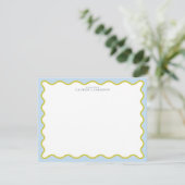 Invitation Blue & Mustard Wavy Border Note Card (Debout devant)