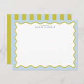 Invitation Blue & Mustard Wavy Border Note Card (Devant / Derrière)