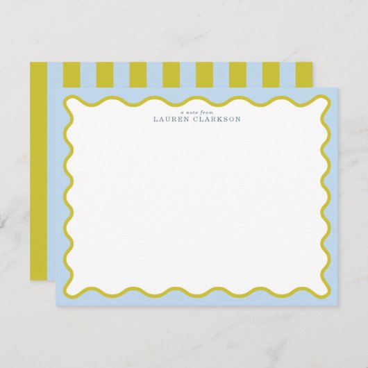Invitation Blue & Mustard Wavy Border Note Card (Devant / Derrière)