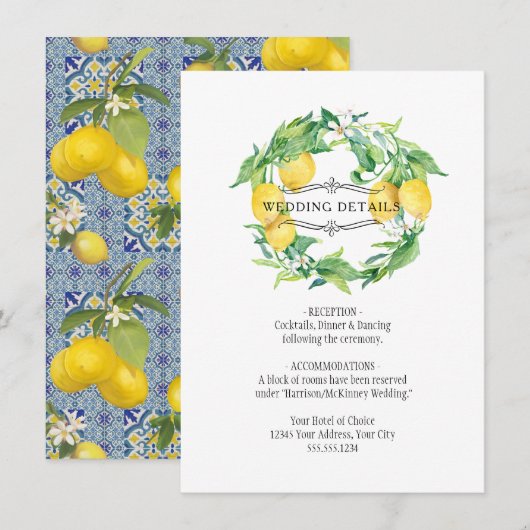 Invitation Blue n White Lemon Floral Folio Détails du Mariage (Devant / Derrière)