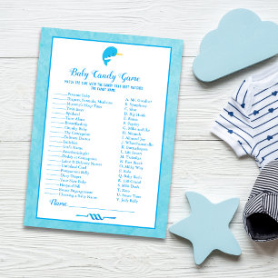 Invitation Blue Narwhal Baby Candy Baby shower Jeu