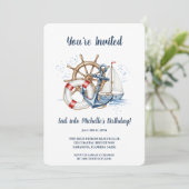 Invitation Blue Nautical Anchor Birthday Invite (Debout devant)