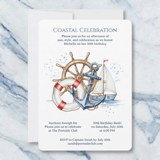 Invitation Blue Nautical Anchor Birthday Invite