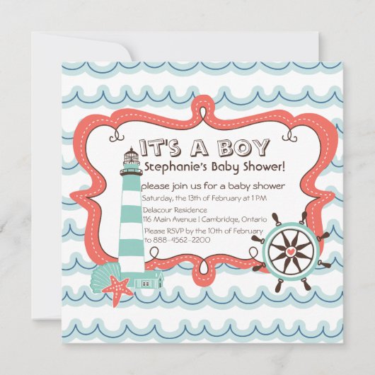 Invitation Blue Nautical C'est un Baby shower garçon Invitati (Devant)