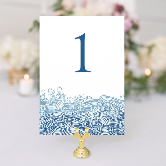 Invitation Blue Nautical Ocean Waves Mariage Numéro de tablea