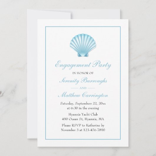 Invitation Blue Nautical Seashell Mariage (Devant)