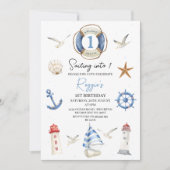 Invitation Blue Nautical vole en un 1er anniversaire (Devant)