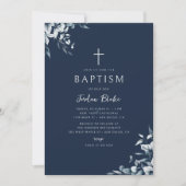Invitation Blue Navy Boy Stylish Baptême Moderne (Devant)